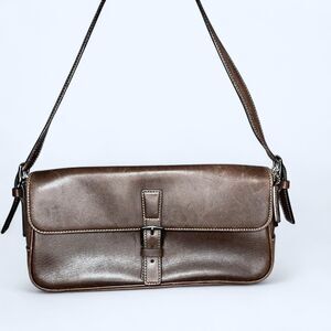 Vtg Coach Baguette Shoulder Bag Brown Leather Purse Wide 7784